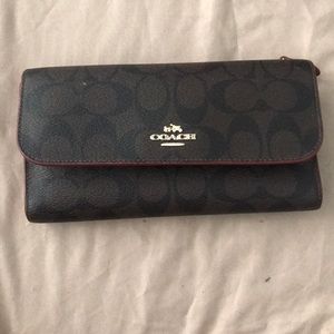 Dark brown coach leather checkbook wallet